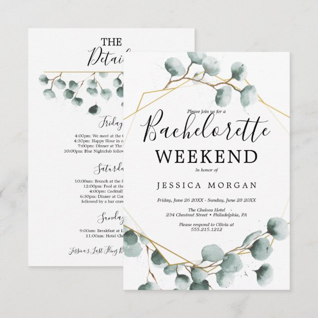 Carte Invitation Eucalyptus Green Bachelorette Par (Devant / Derrière)