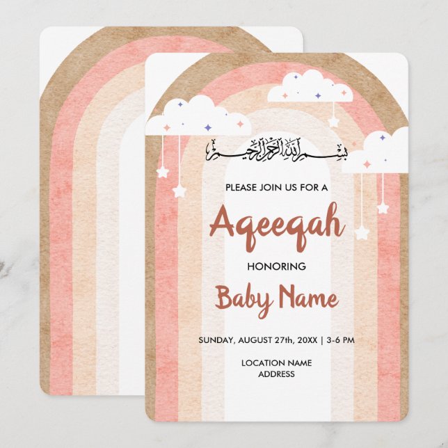 Carte Invitation instantanée Boho Rainbow Aqeeqah  (Devant / Derrière)