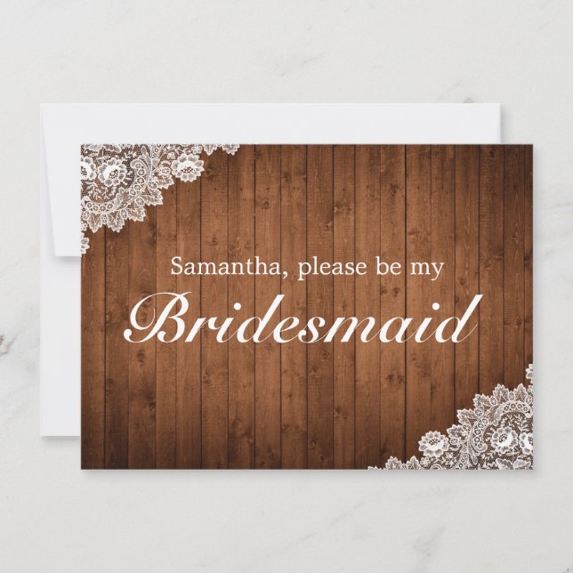 Carte Invitation Rustique Bois & Dentelle Blanche (Devant)