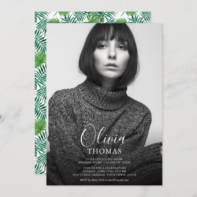 Carte Invitation Simple Chic Photo Graduation Part (Devant / Derrière)