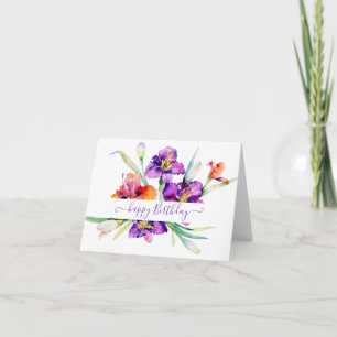 Carte Iris aquarelle violette personnalisée 