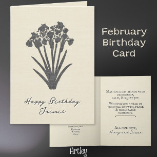 Carte Iris estampé Rustique Février Fleur lin