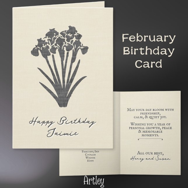 Carte Iris estampé Rustique Février Fleur lin (Créateur téléchargé)