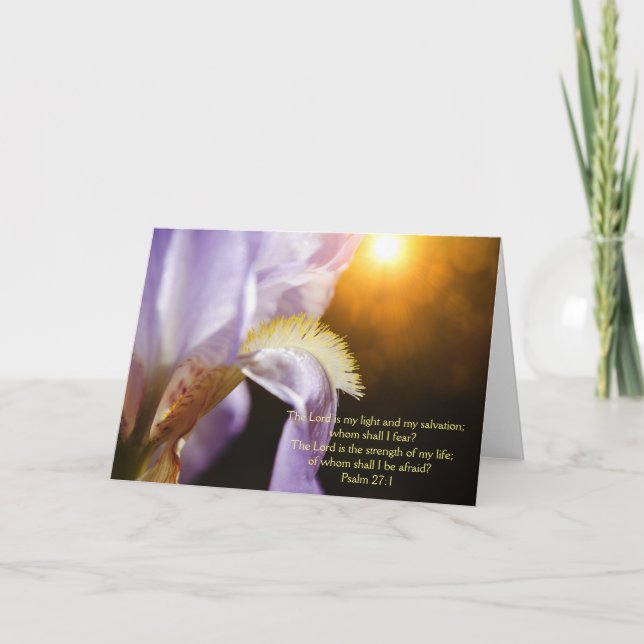 Carte Iris Fleur Soleil et Écriture Psaume 27:1 (Devant)