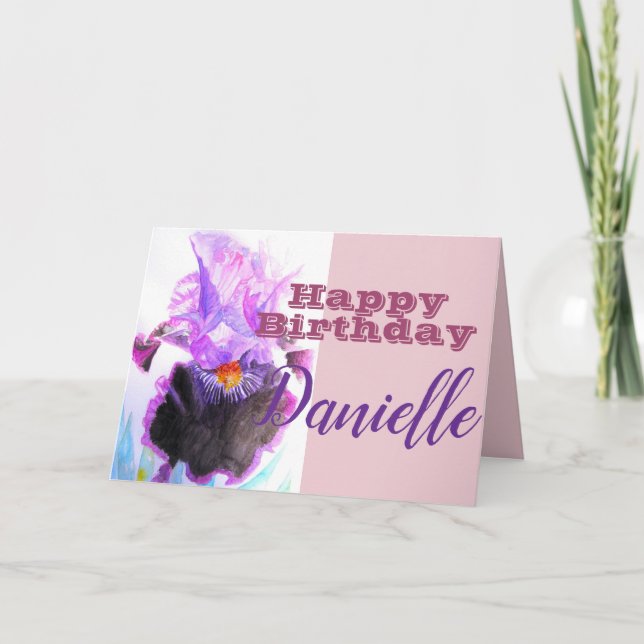 Carte Iris Irises Flower Happy Birthday Womans Name Card (Devant)