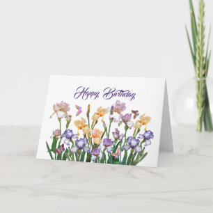 Carte Iris Papillon violet rose Floral Anniversaire