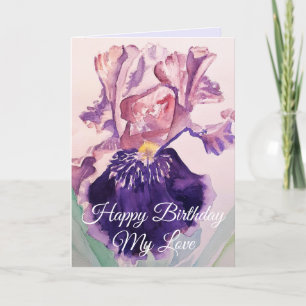 Carte Iris Watercolor Purple Garden Voeux d'anniversaire