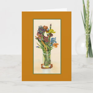 Carte Irises dans Vase Aquarelle peinture anniversaire