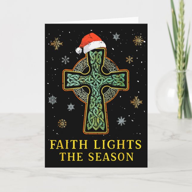 Carte Irish Celtic Cross Knot Christian Faith Santa Hat  (Devant)