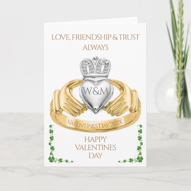 Carte Irish Claddagh Ring & Shamrock Saint-Valentin (Devant)