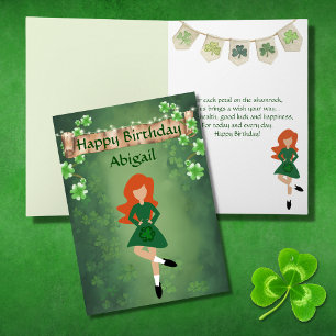 Carte Irish Dance Shamrock souhaite Red Hair Anniversair