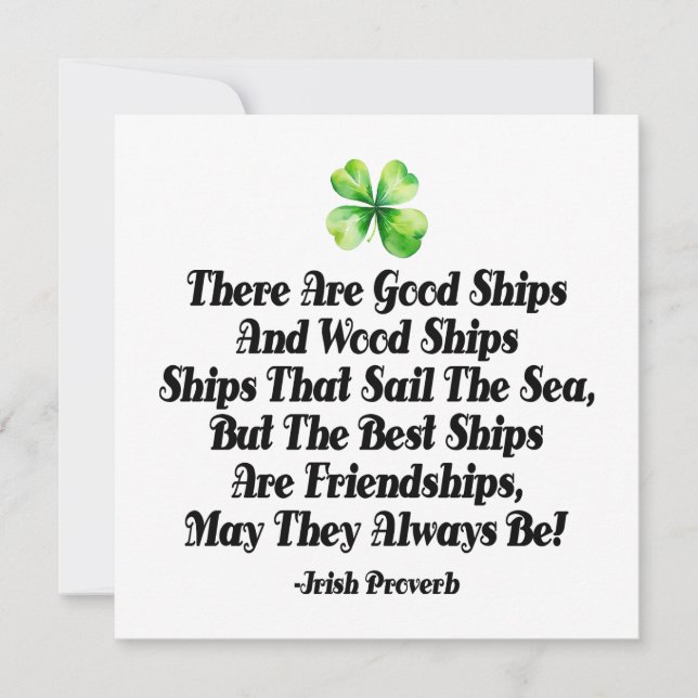 Carte Irish Friendship Ships Proverb Four Leaf Clover  (Devant)