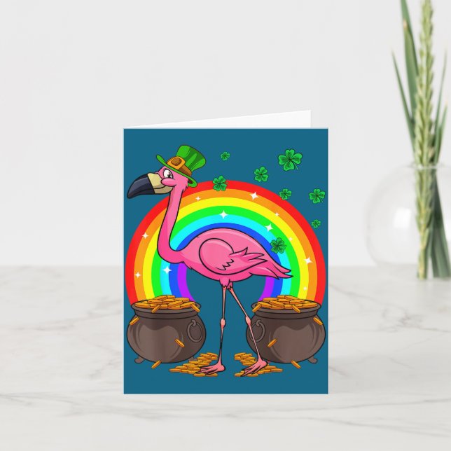 Carte Irish Leprechaun Flamingo Funny St. Patrick's Day  (Devant)