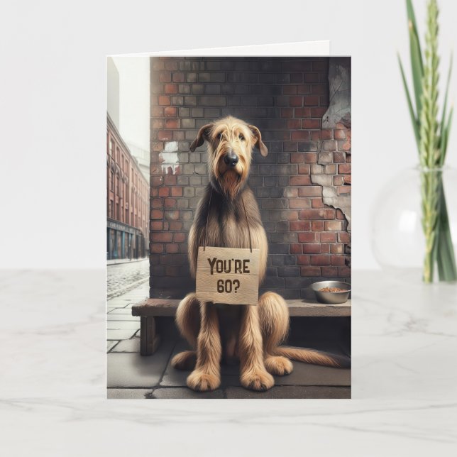 Carte Irish Wolfhound 60e Humour d'anniversaire (Devant)