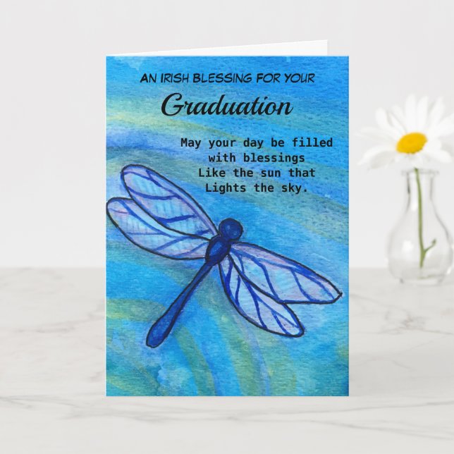 Carte Irlandais Blessation Graduation Brave Blue Dragonf (Petite plante)