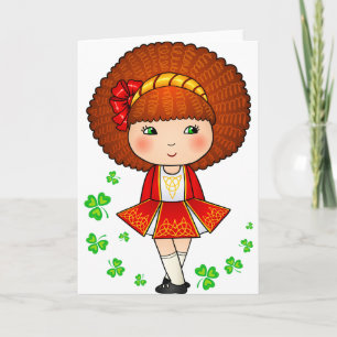 Carte Irlandaise en robe rouge avec shamrock