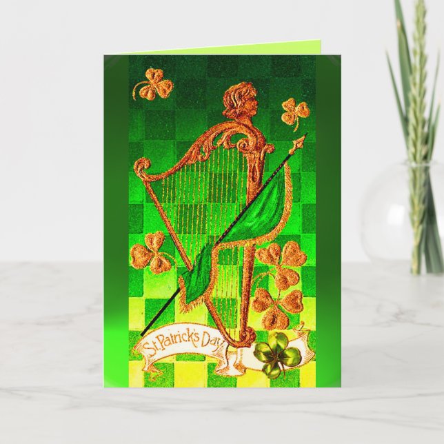 Carte IRLANDE HARP, OR VERT SHAMROCK St Patrick's Day (Devant)