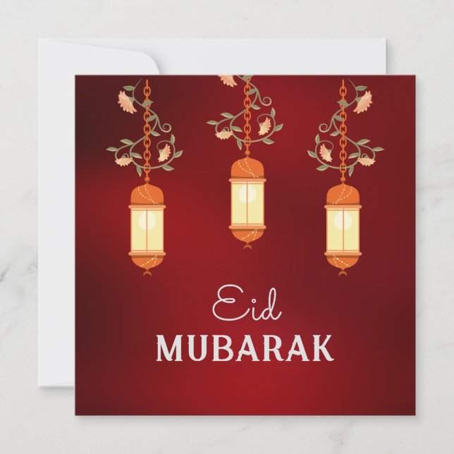 Carte islamique rouge de l'Aïd Moubarak (Devant)