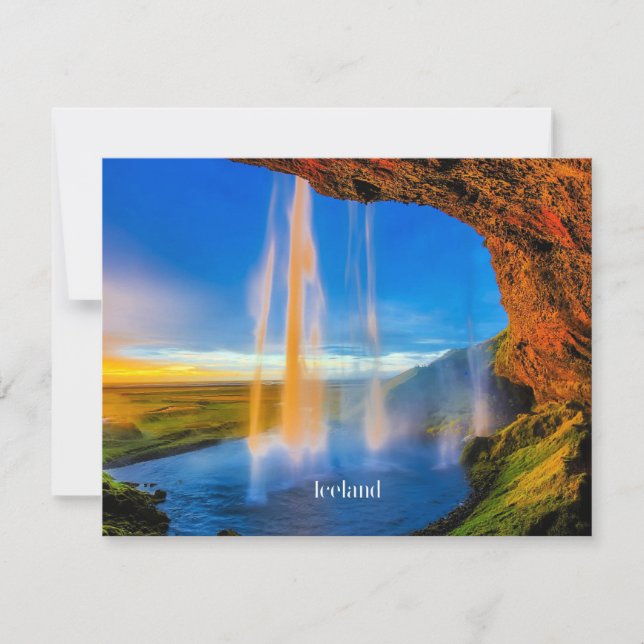 Carte Islande Skogafoss, belle photo de paysage (Devant)