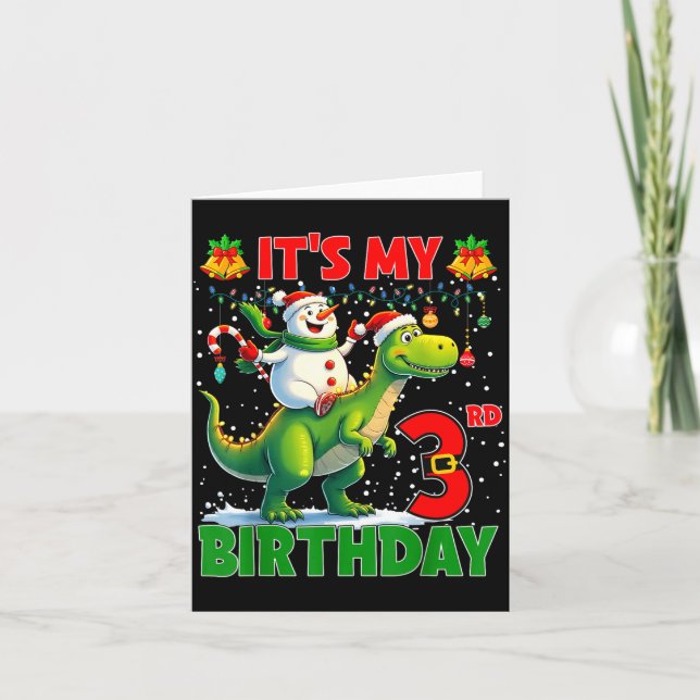 Carte It’s My 3rd Birthday Xmas Snowman Riding Dinosaur  (Devant)