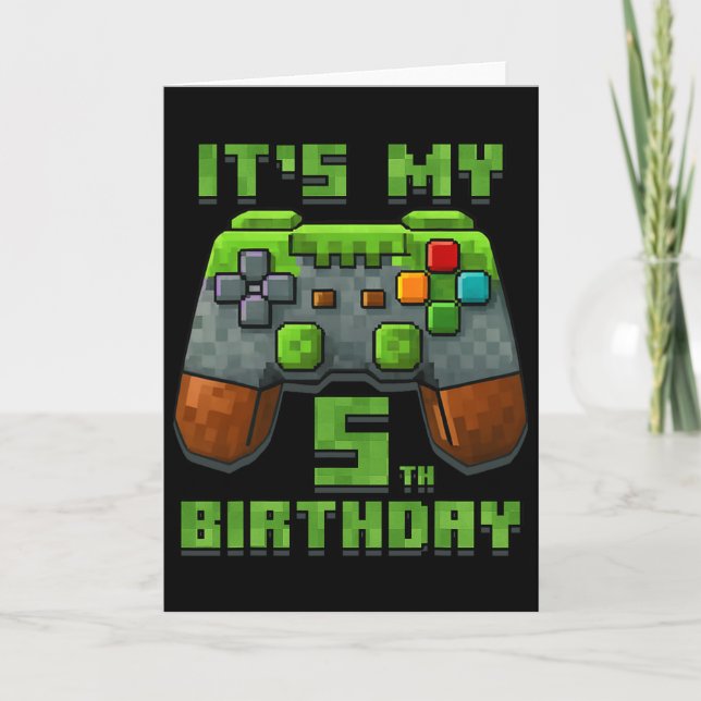 Carte It’s My 5th Birthday Shirt Gamer Video Pixel Game  (Devant)