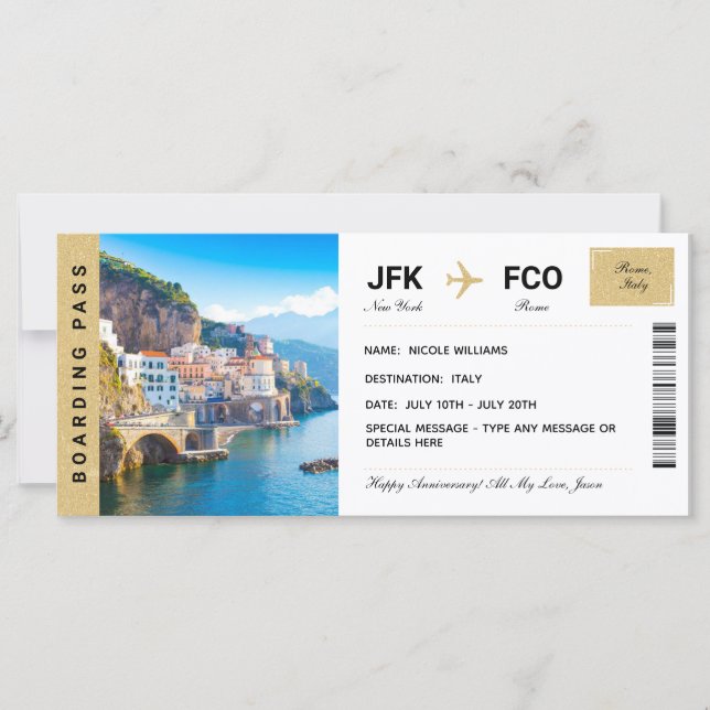 Carte Italie Vacances Voyage Cadeau Billet d'embarquemen (Devant)
