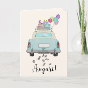 Carte Italien Auguri Jour de Mariage Blue Retro Car