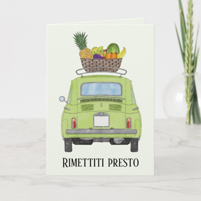 Carte Italien Get well Green Retro Fiat 500 (Devant)
