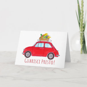 Carte Italien Get well Red Retro Fiat 500
