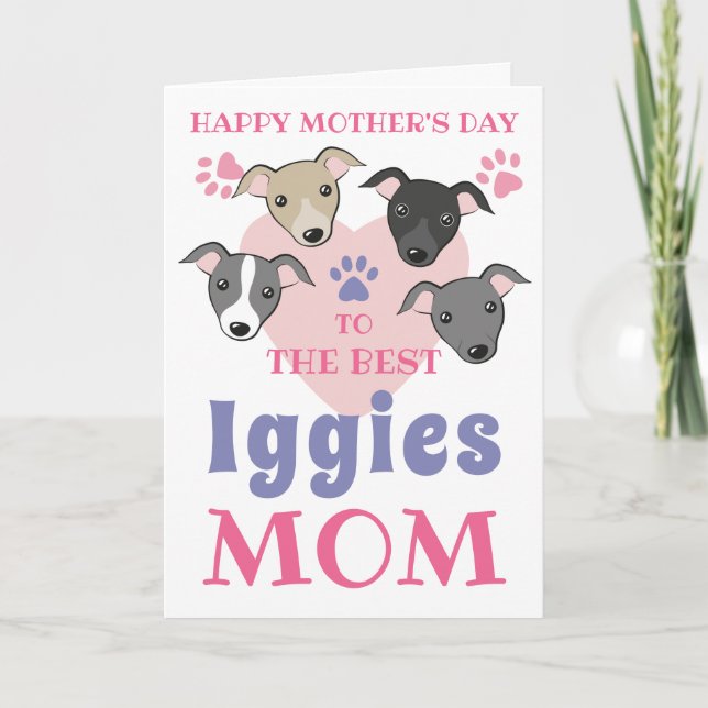 Carte Italien Greyhound Chien Maman Cute Iggies Texte pe (Devant)