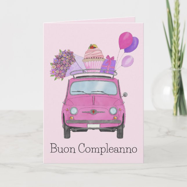 Carte italienne Anniversaire Retro Fiat 500 (Devant)