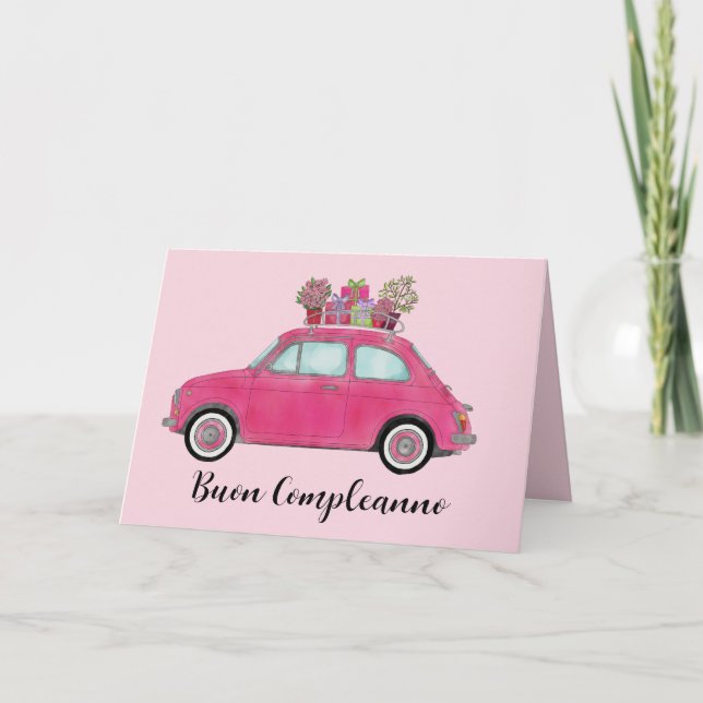 Carte italienne Anniversaire Retro Fiat 500 (Devant)