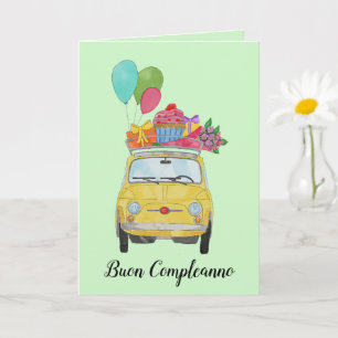 Carte italienne Anniversaire Retro Fiat 500