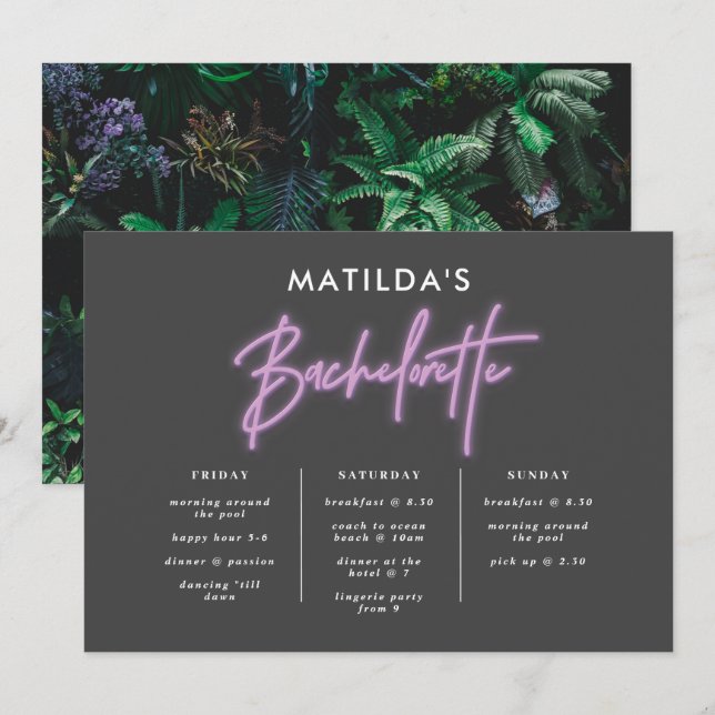 Carte itinéraire de bachelorette néon design moderne (Devant / Derrière)