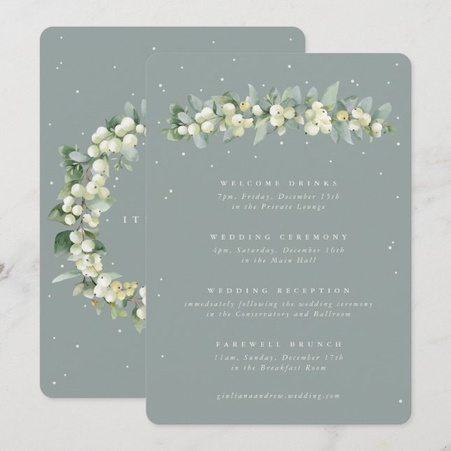 Carte Itinéraire du Mariage Snowberry+Eucalyptus 5x7 Sea (Devant / Derrière)