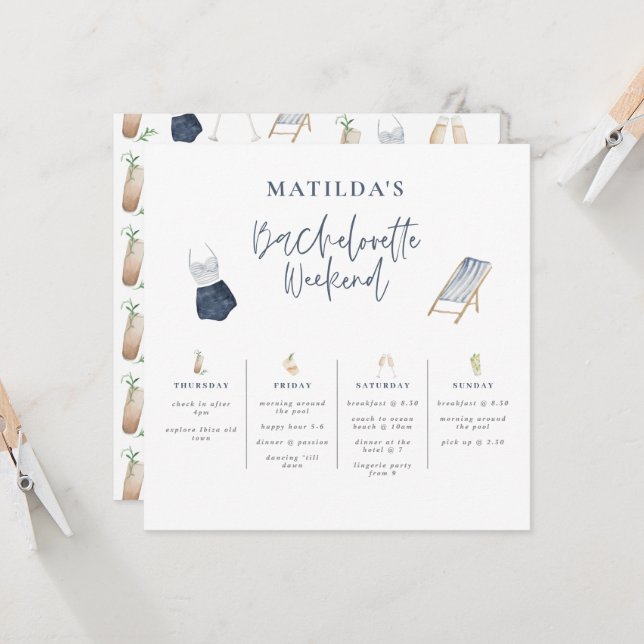 Carte Itinéraire du week-end de bachelorette moderne ble (Devant/Arrière en situation)