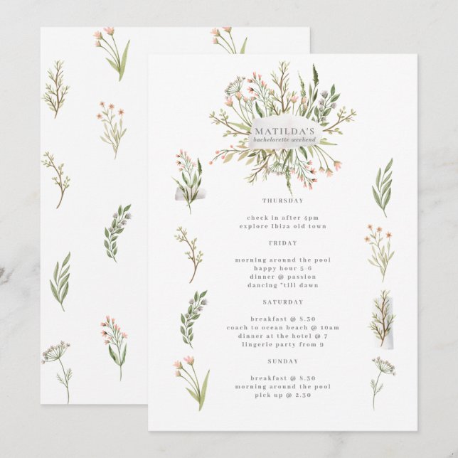 Carte Itinéraire du week-end de la bachelorette florale  (Devant / Derrière)