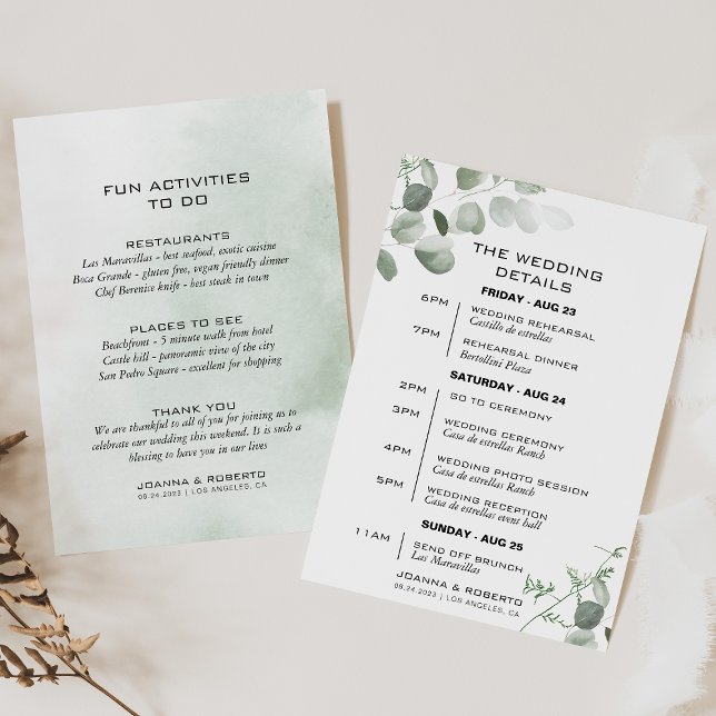 Carte Itinéraire minimaliste Mariage Eucalyptus (Créateur téléchargé)