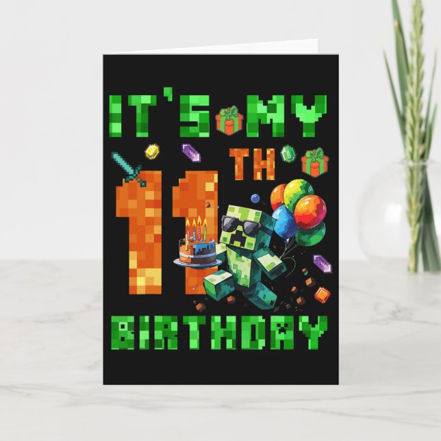 Carte It's My 11th Birthday Pixel Number Video Game Game (Devant)