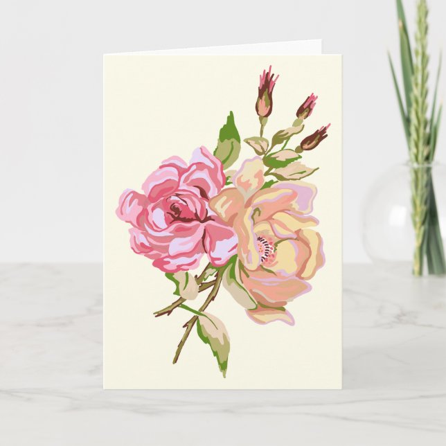 Carte ivoire double Rose - blanc à l'intérieur (Devant)