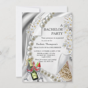 Carte Ivoire, Vert, Bleu, Soie Or & Bachelor Party