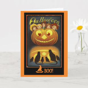 Carte Jack o' Lantern et Chats noirs Vintage Halloween  