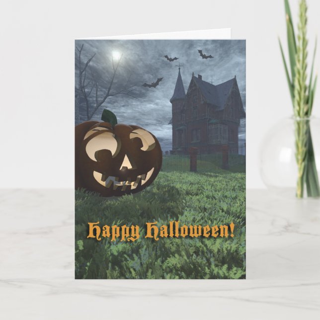 Carte Jack-O-Lantern et Haunted House Halloween (Devant)