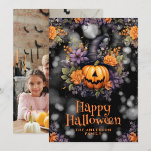 Carte Jack O’Lantern Floral Photo Halloween