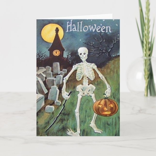 Carte Jack O'Lantern Citrouille Skeleton Cimetière (Devant)