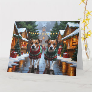 Carte Jack Russell Chiens Noël Fête de la neige
