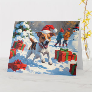 Carte Jack Russell Courir en neige avec Casquette de Noë