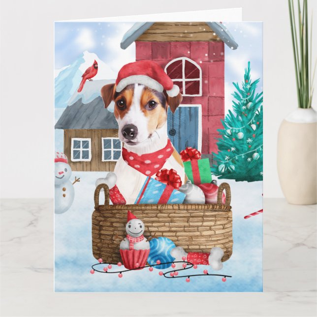 Carte Jack Russell dans la neige Maison de chien de Noël (Devant)