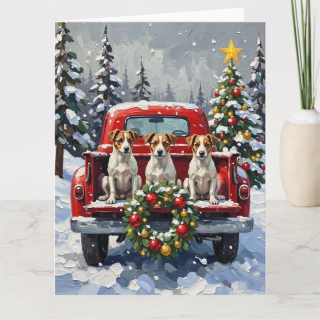 Carte Jack Russell Terrier Christmas Red Truck Holiday (Devant)