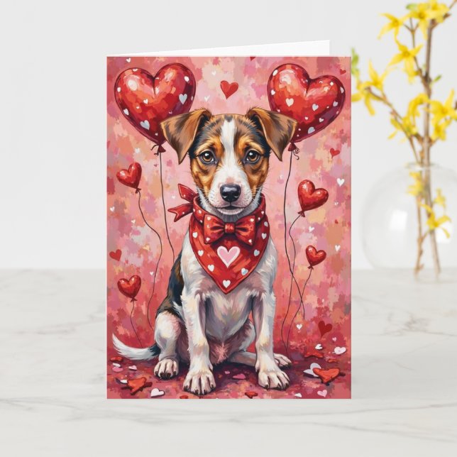 Carte Jack Russell Terrier Valentine Dog Sitting (Fleur jaune)